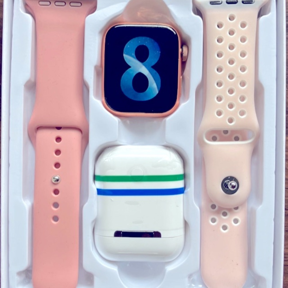 New Xiaomi T55 Pro Max Smart Watch Set w/ Earbuds, Xtra Band and Charger In Pink